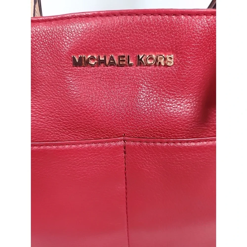 Michael Kors Bedford Large Pocket Tote Bag Flame Red Pebbled Leather 30H4GBFT6L